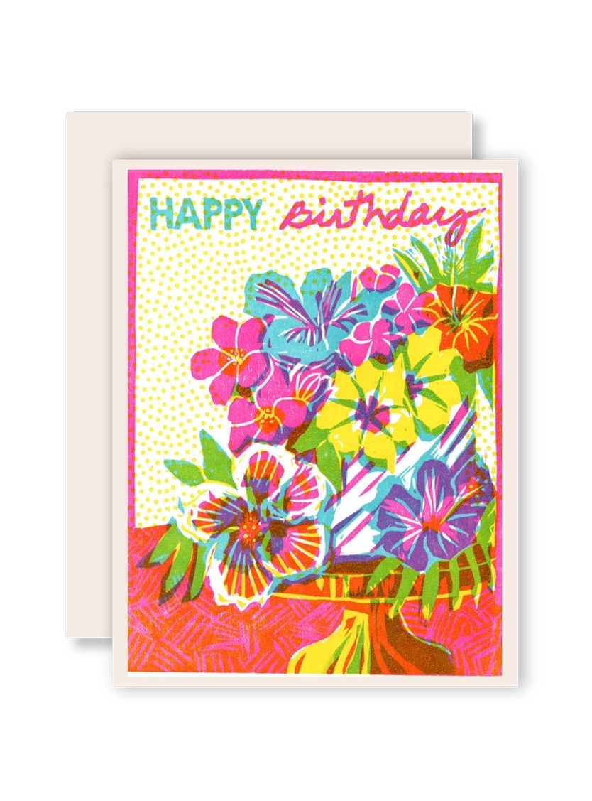 Happy Birthday Tropical Floral Cake Card