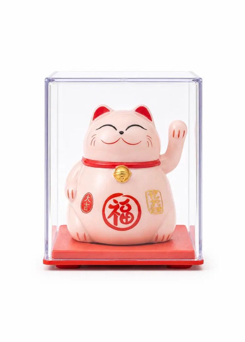 Solar Waving Chubby Pink Lucky Cat Figurine