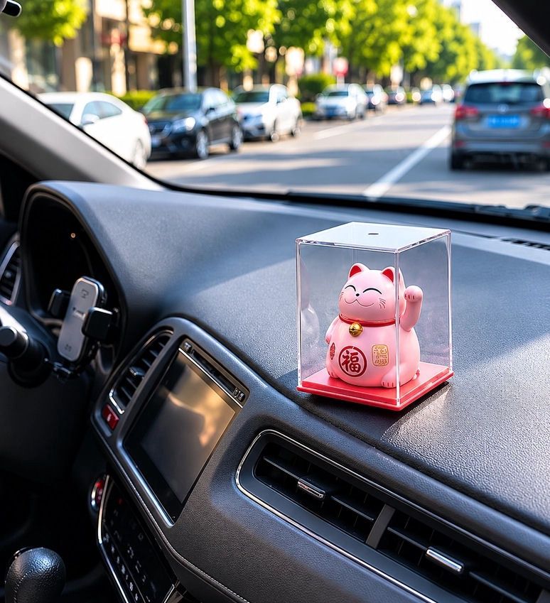 Solar Waving Chubby Pink Lucky Cat Figurine