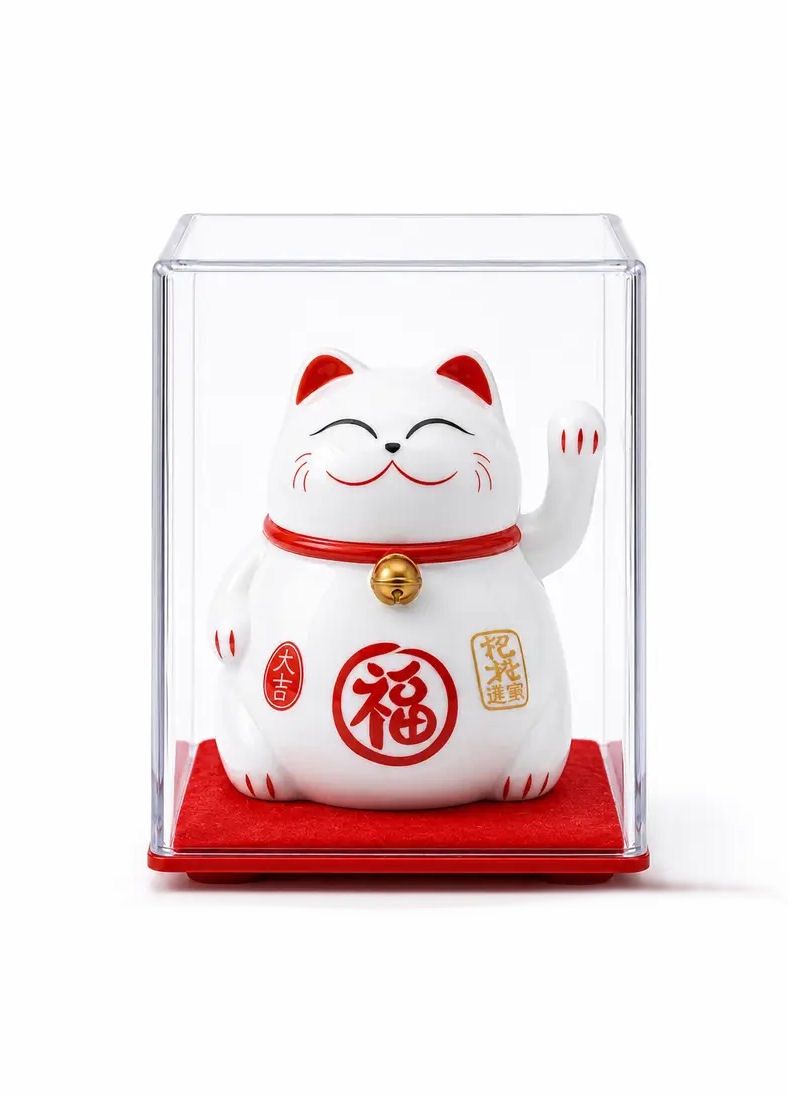 Solar Waving Chubby White Lucky Cat Figurine