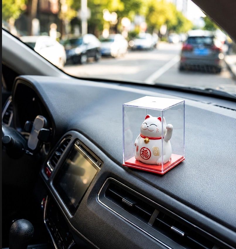 Solar Waving Chubby White Lucky Cat Figurine
