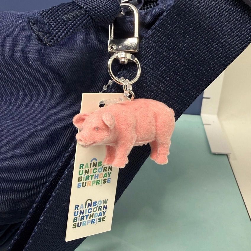 Flocked Pig Bag Charm Keychain