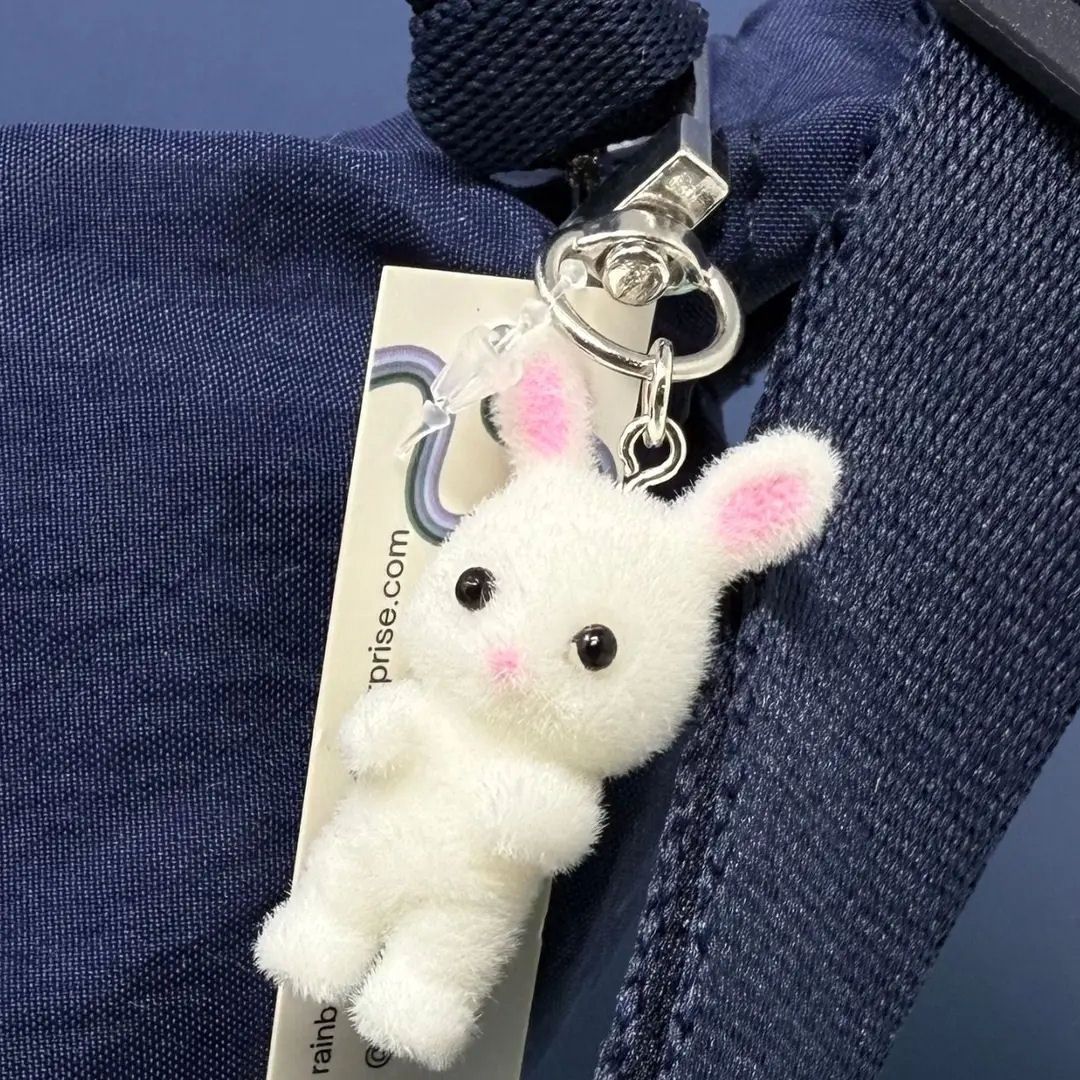 White Flocked Bunny Bag Charm Keychain