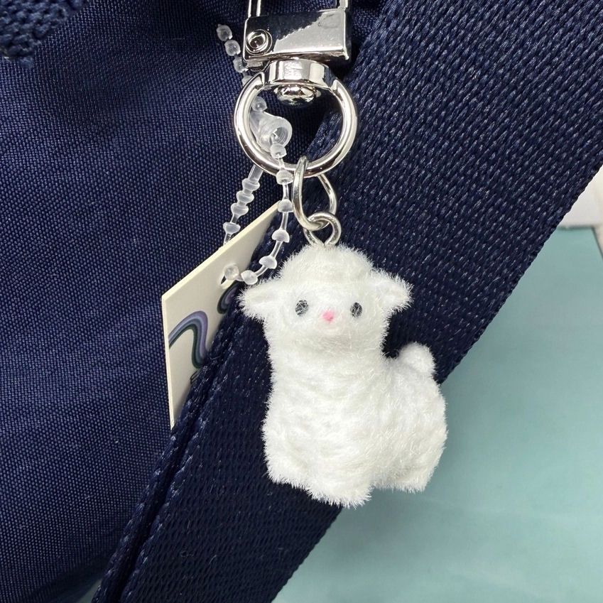 White Flocked Sheep Bag Charm Keychain