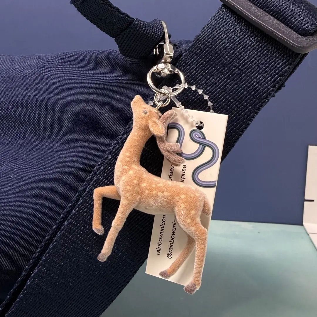 Flocked Deer Bag Charm Keychain