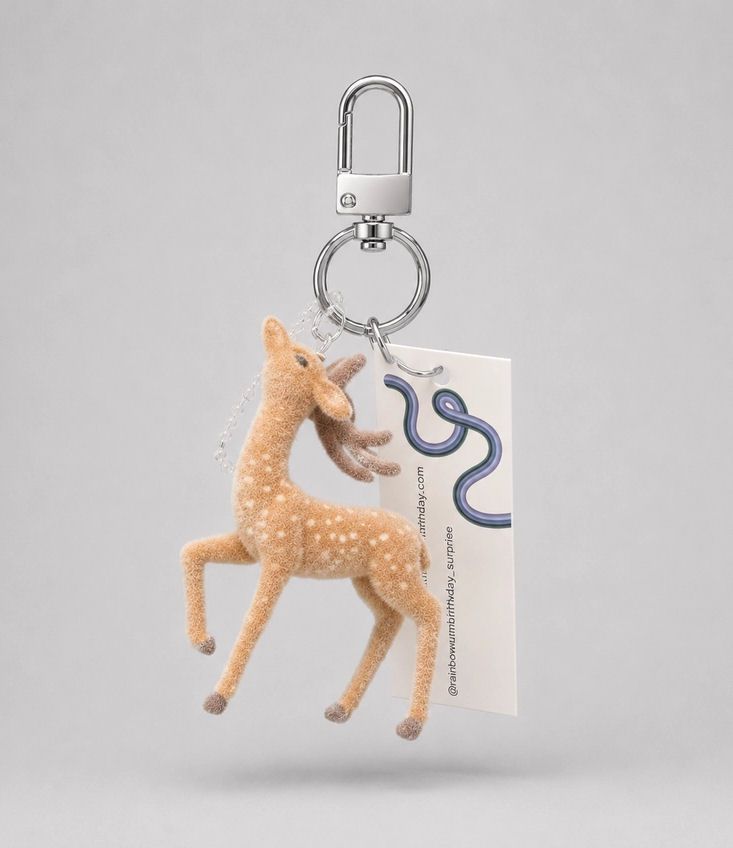 Flocked Fawn Deer Bag Charm Keychain