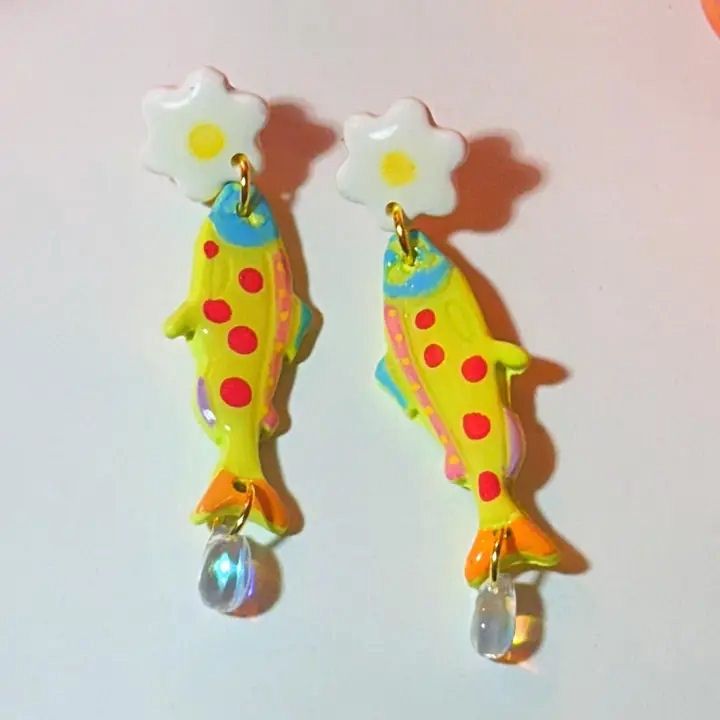 Little Yellow Fishy Fish Dangle Earrings