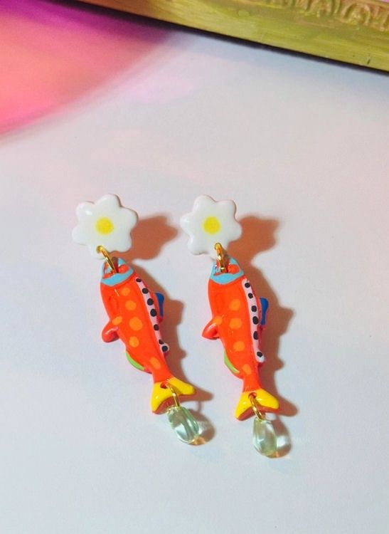 Little Orange Fishy Fish Dangle Earrings