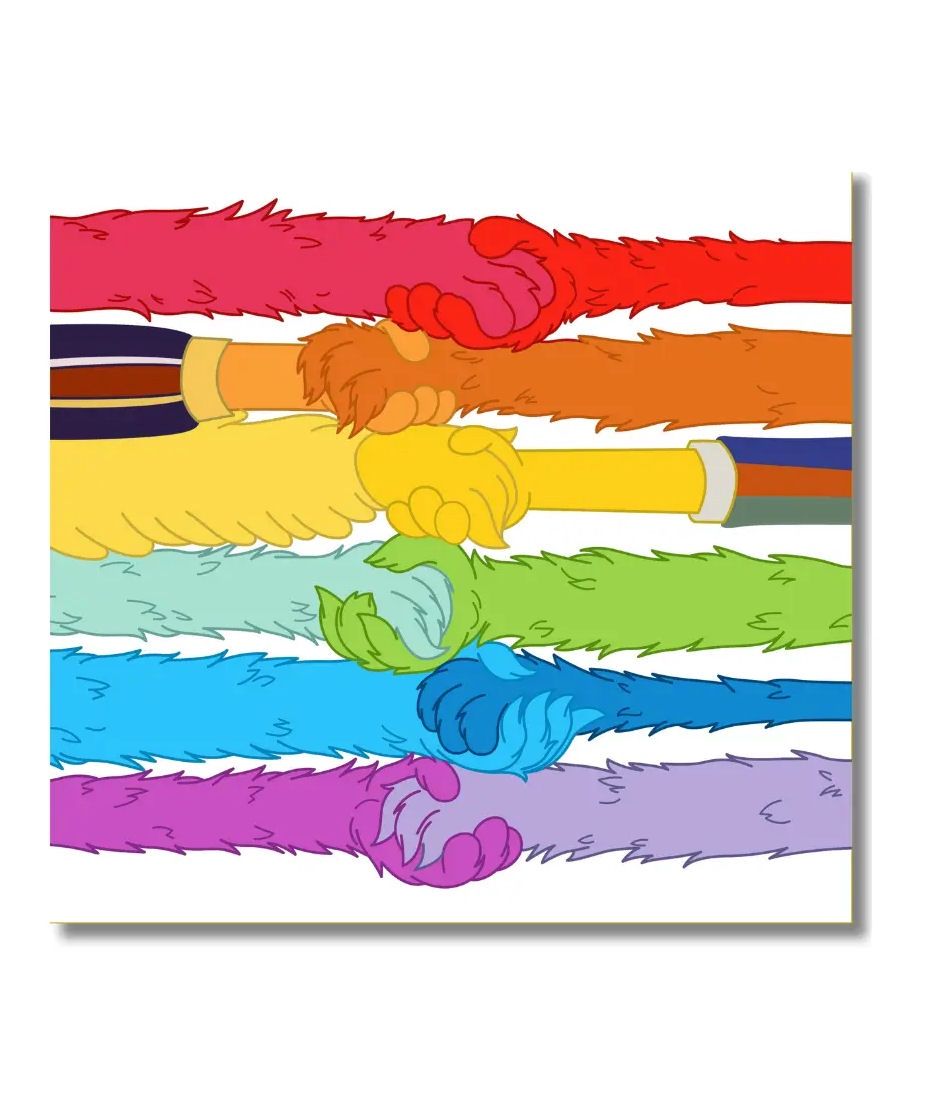 Fuzzy Rainbow Arms Sticker