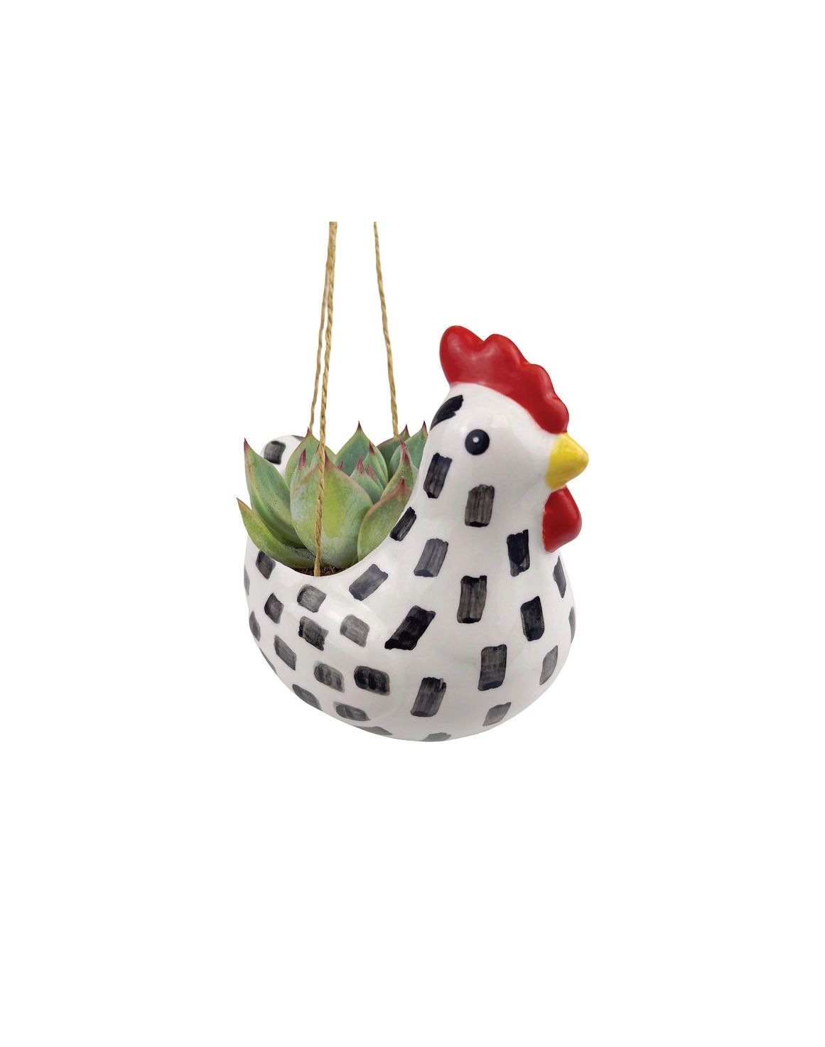 Black Speckled Hanging Chicken Hen Planter