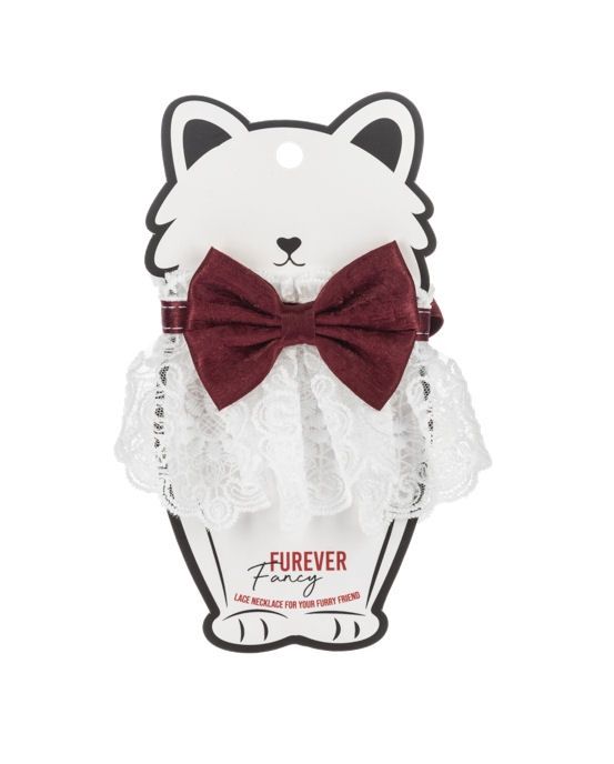 Fancy Lace Pet Necklace Collar, Color: Maroon Bow