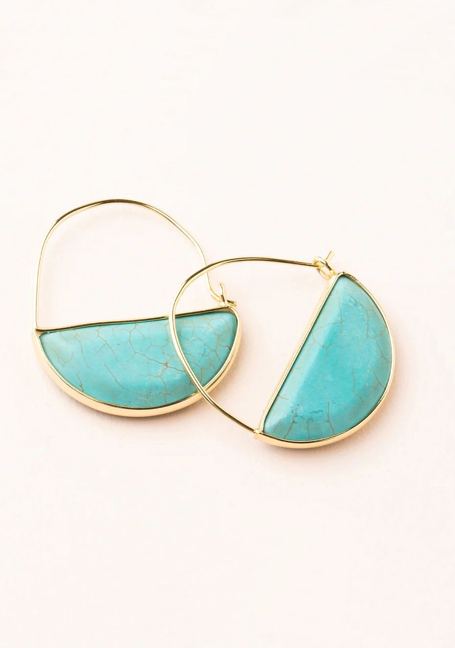 Stone Prism Hoop Turquoise Gold Earrings