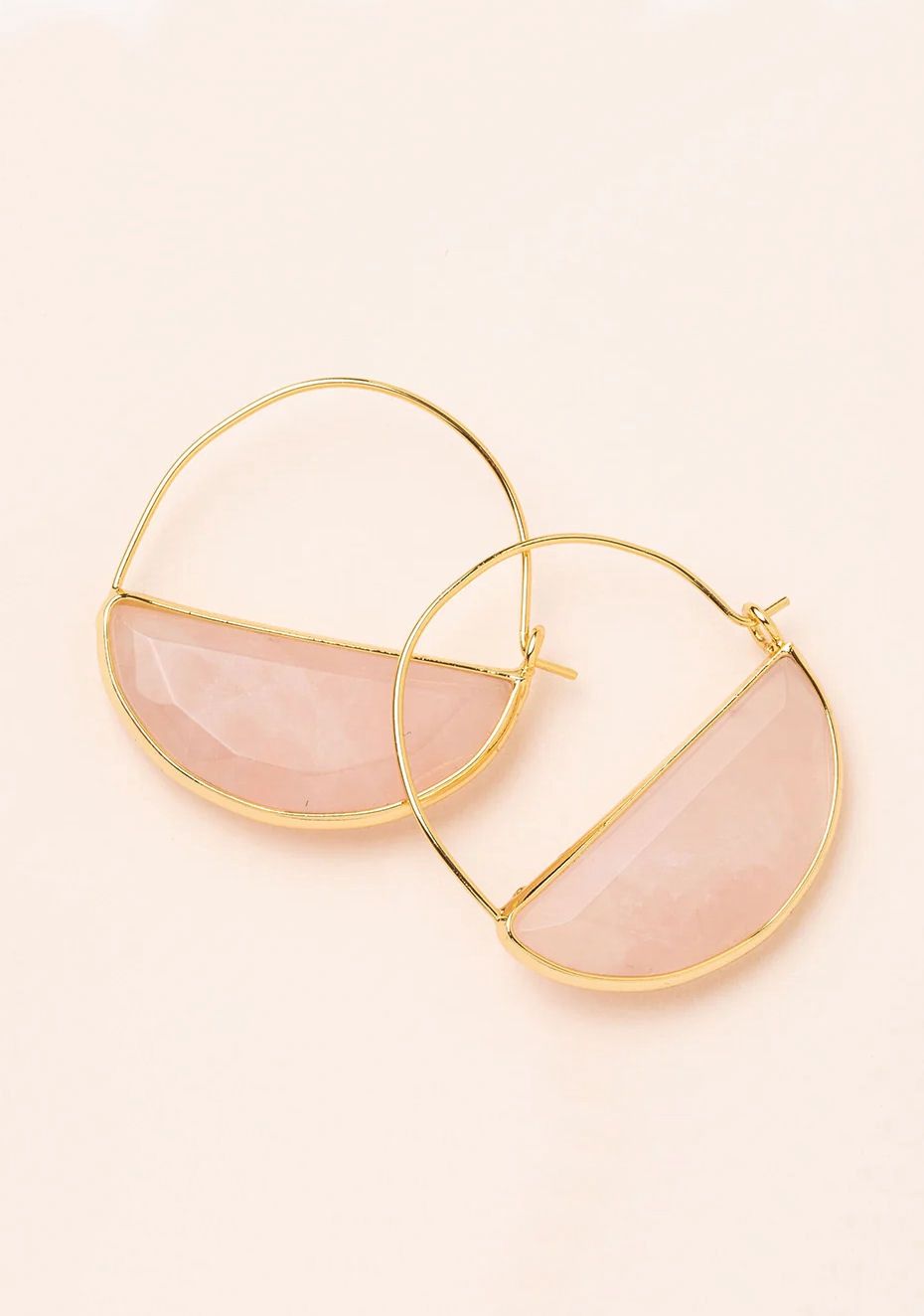 Stone Prism Hoop Rose Quartz Gold Earrings