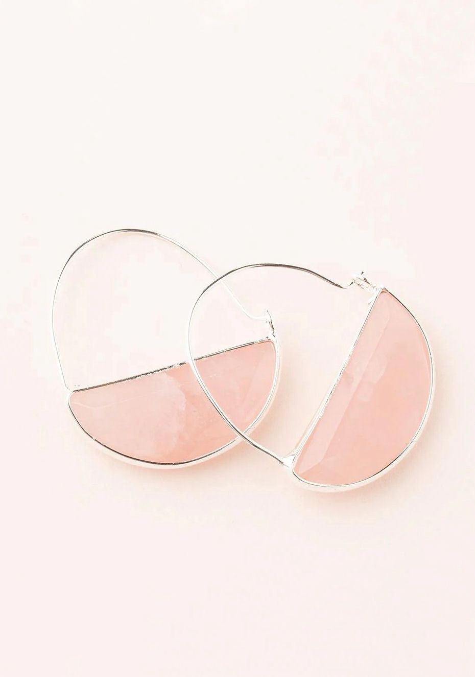 Stone Prism Hoop Rose Quartz Silver Earrings
