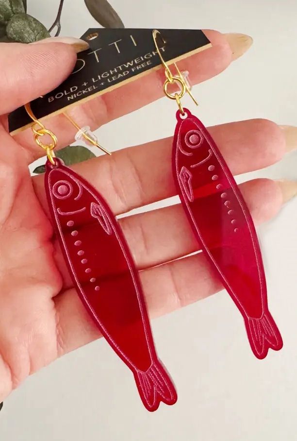 Tinned Red Fish Dangle Earrings