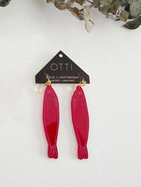 Tinned Red Fish Dangle Earrings