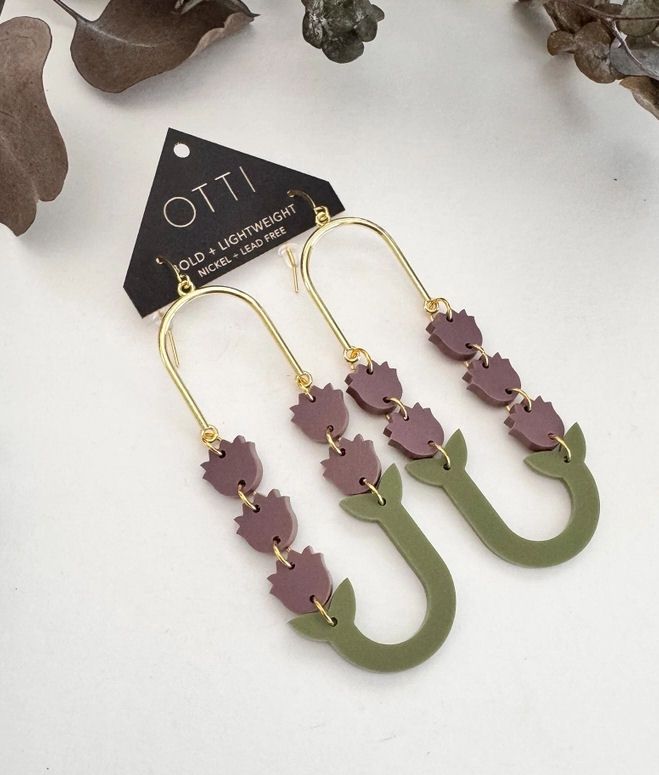 Botanical Purple Flower Dangle Earrings