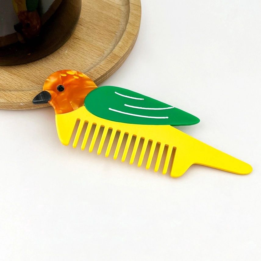 Yellow Green Bird Hair Comb