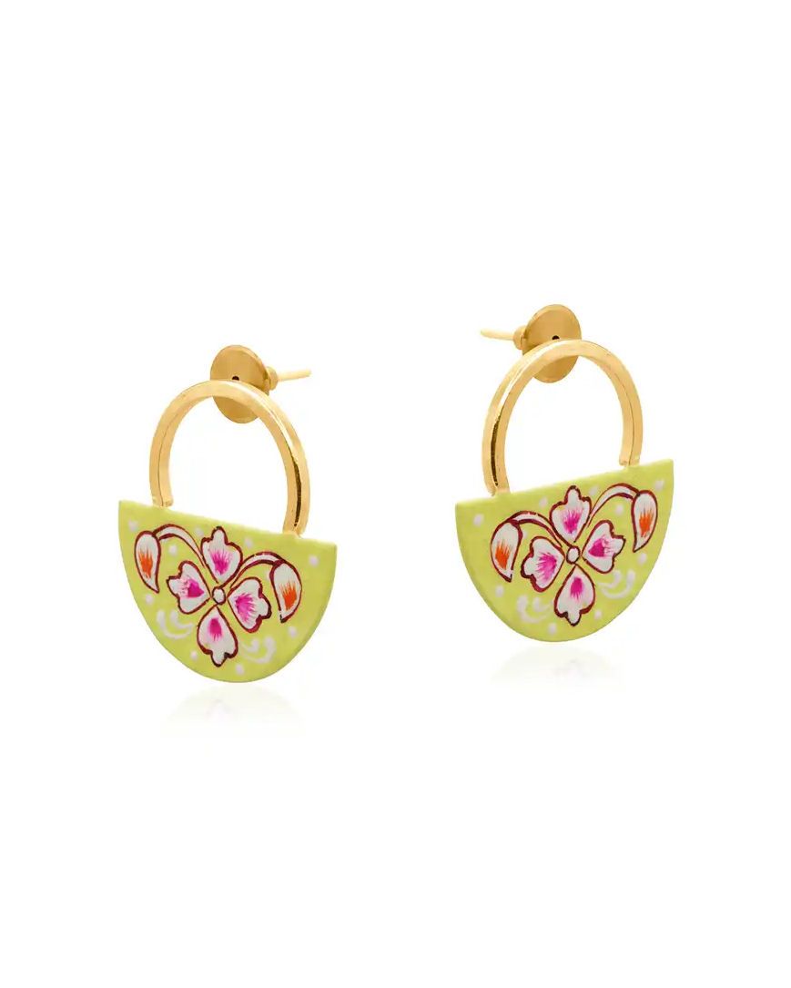 Yellow Mallika Hand Painted Artisan Earrings