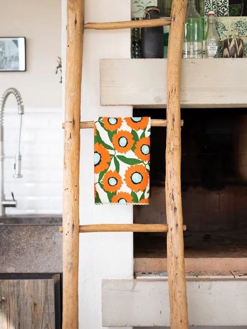 Orange Flowers Kitchen Towel