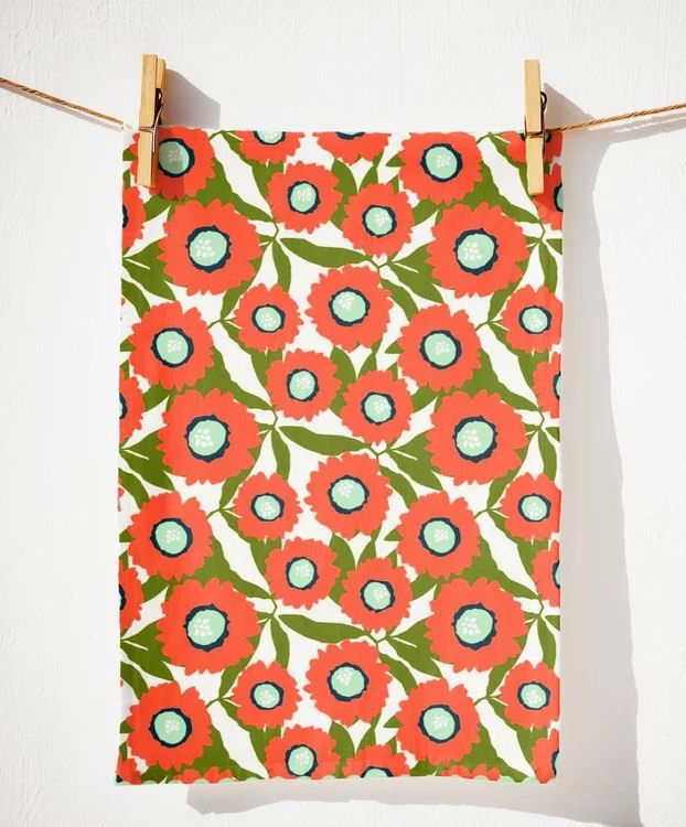 Orange Flowers Kitchen Towel