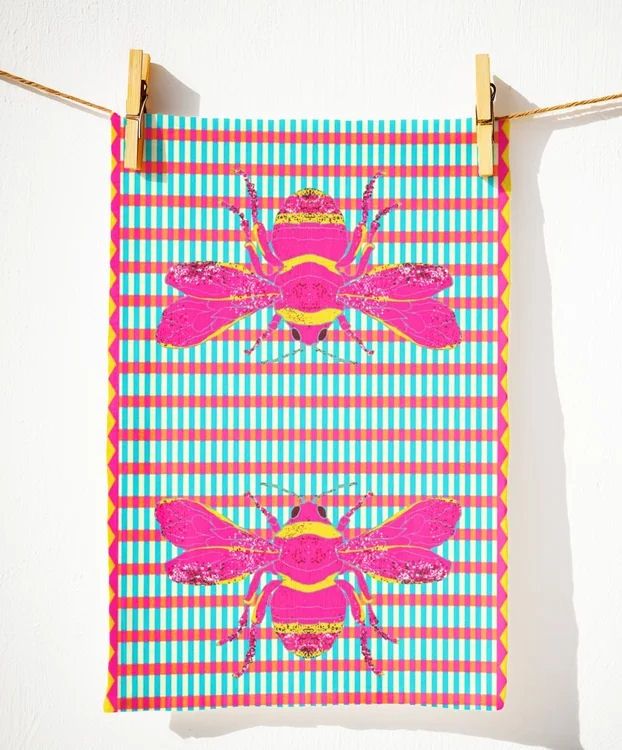 Pink Bees Kitchen Towel