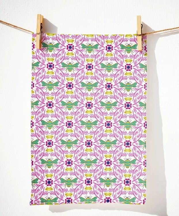 Small Green Bees Kitchen Towel