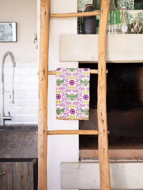 Small Green Bees Kitchen Towel