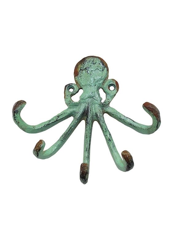 Teal Green Iron Metal Octopus Wall Hook