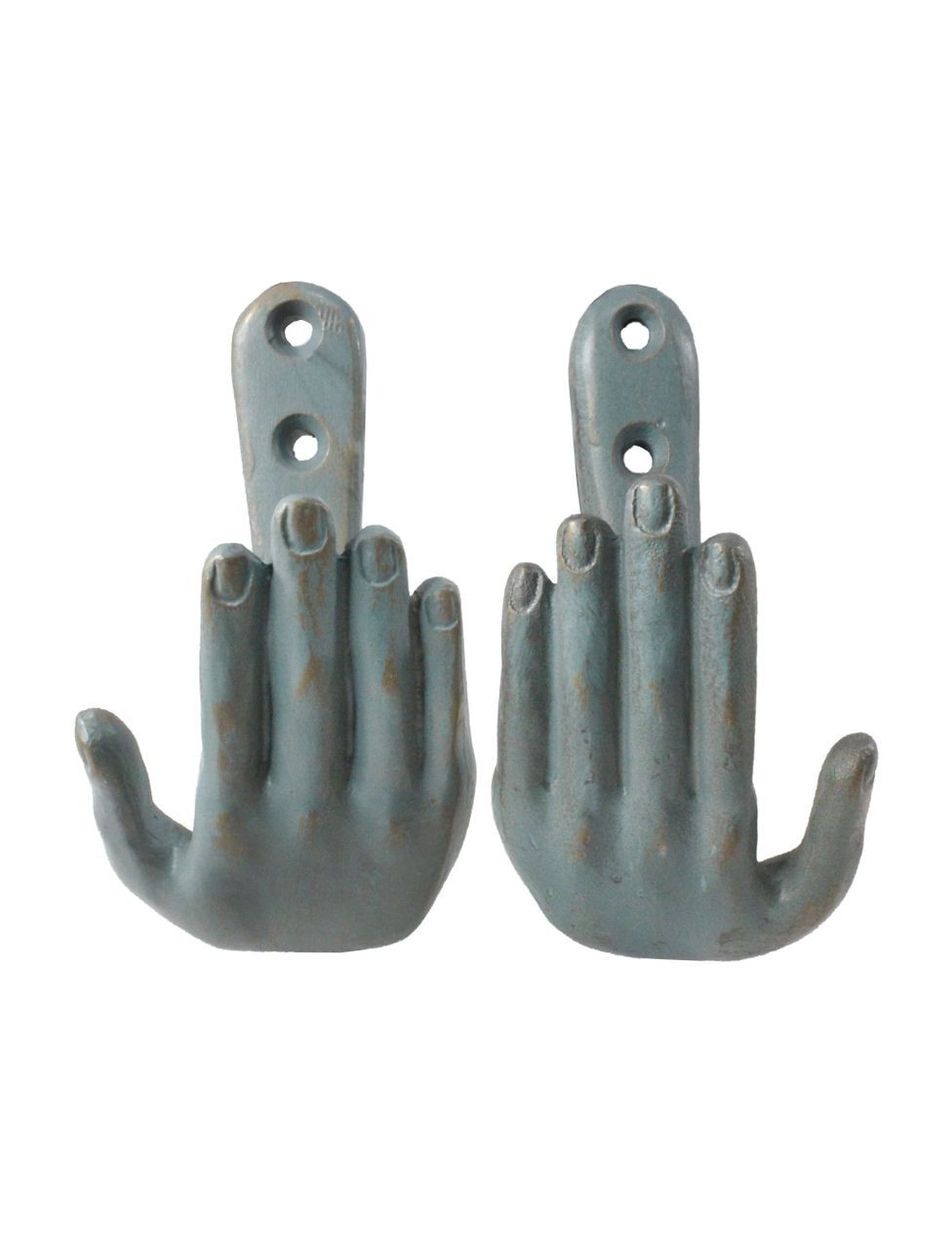 Distressed Blue Open Hands Metal Wall Hooks Set Of 2