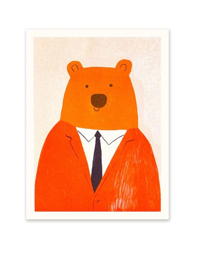 Bear In Suit 8x6 Risograph Print