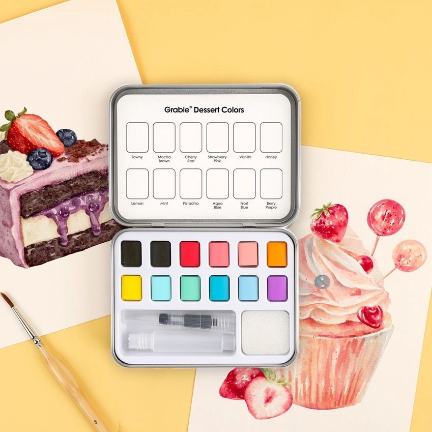 Dessert Colors Watercolor Pocket Set Of 12 With Brush