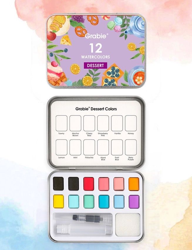 Dessert Colors Watercolor Pocket Set Of 12 With Brush