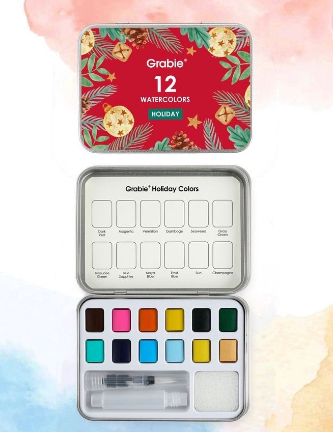 Holiday Colors Watercolor Pocket Set Of 12 With Brush