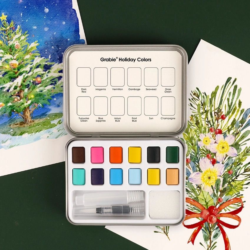 Holiday Colors Watercolor Pocket Set Of 12 With Brush