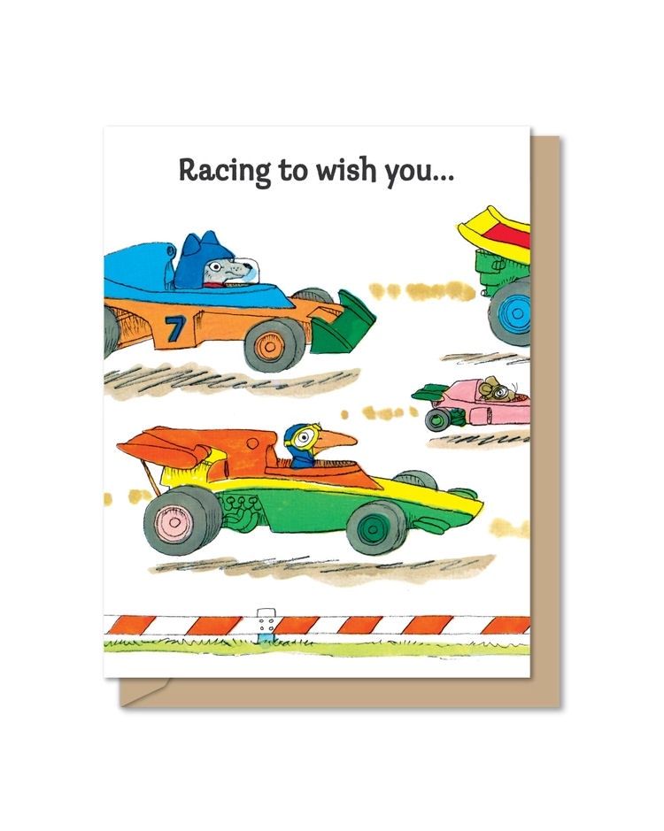 Richard Scarry's Tri-Fold Racing to Wish You A Very Happy Birthday Card