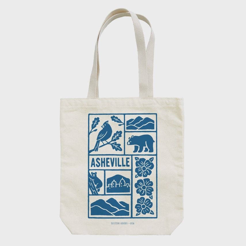 Asheville Woodcut Scenes Tote