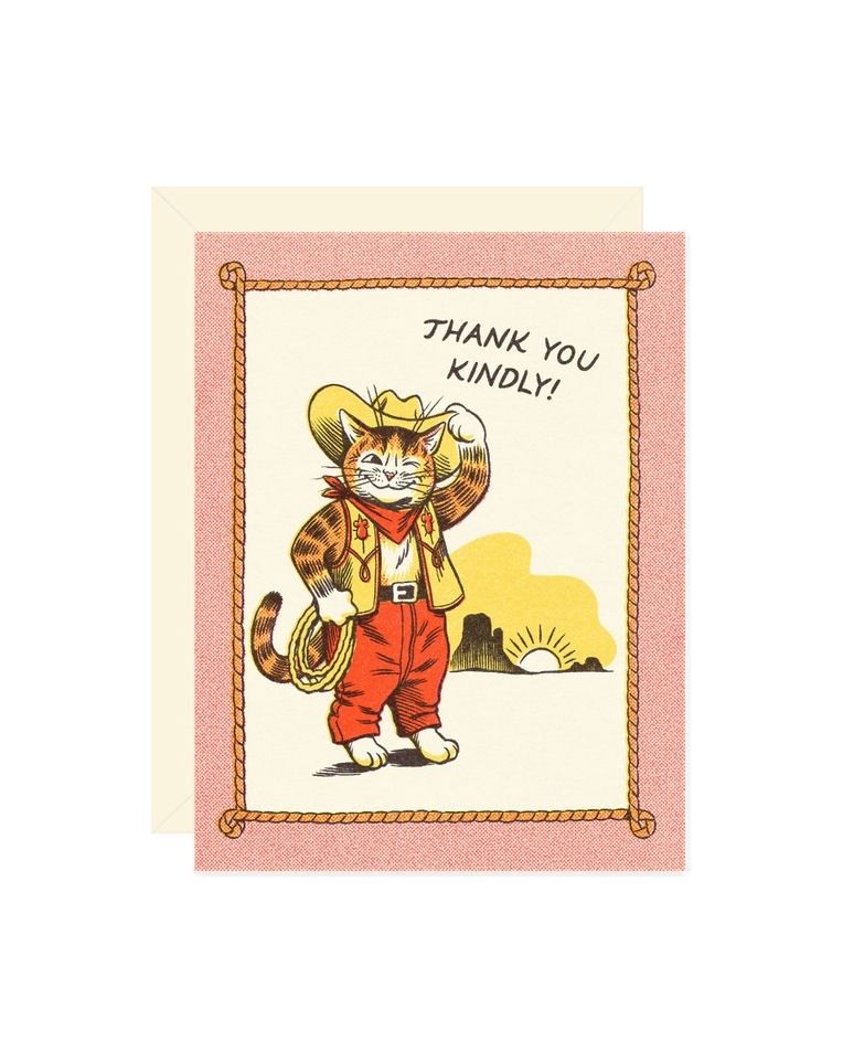 Thank You Kindly Orange Cowboy Kitty Card