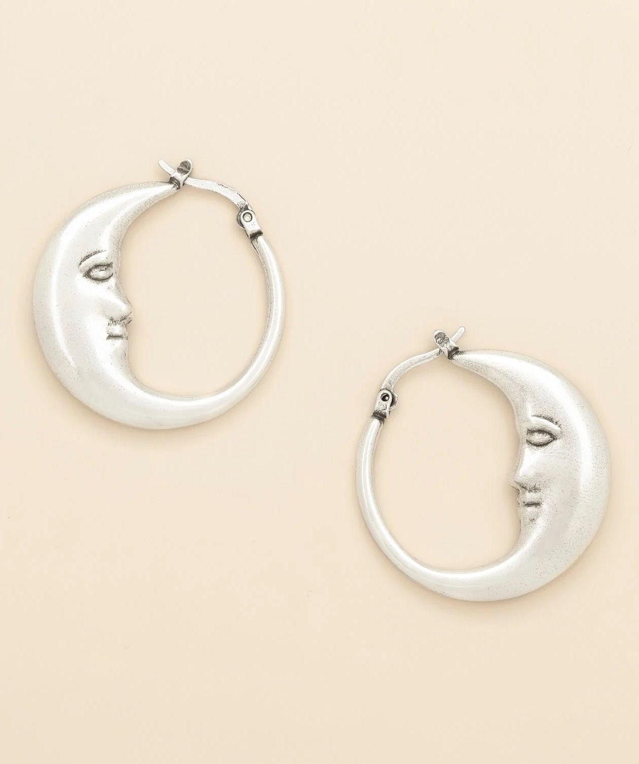 Refined Icon Moon Hoop Silver Earrings