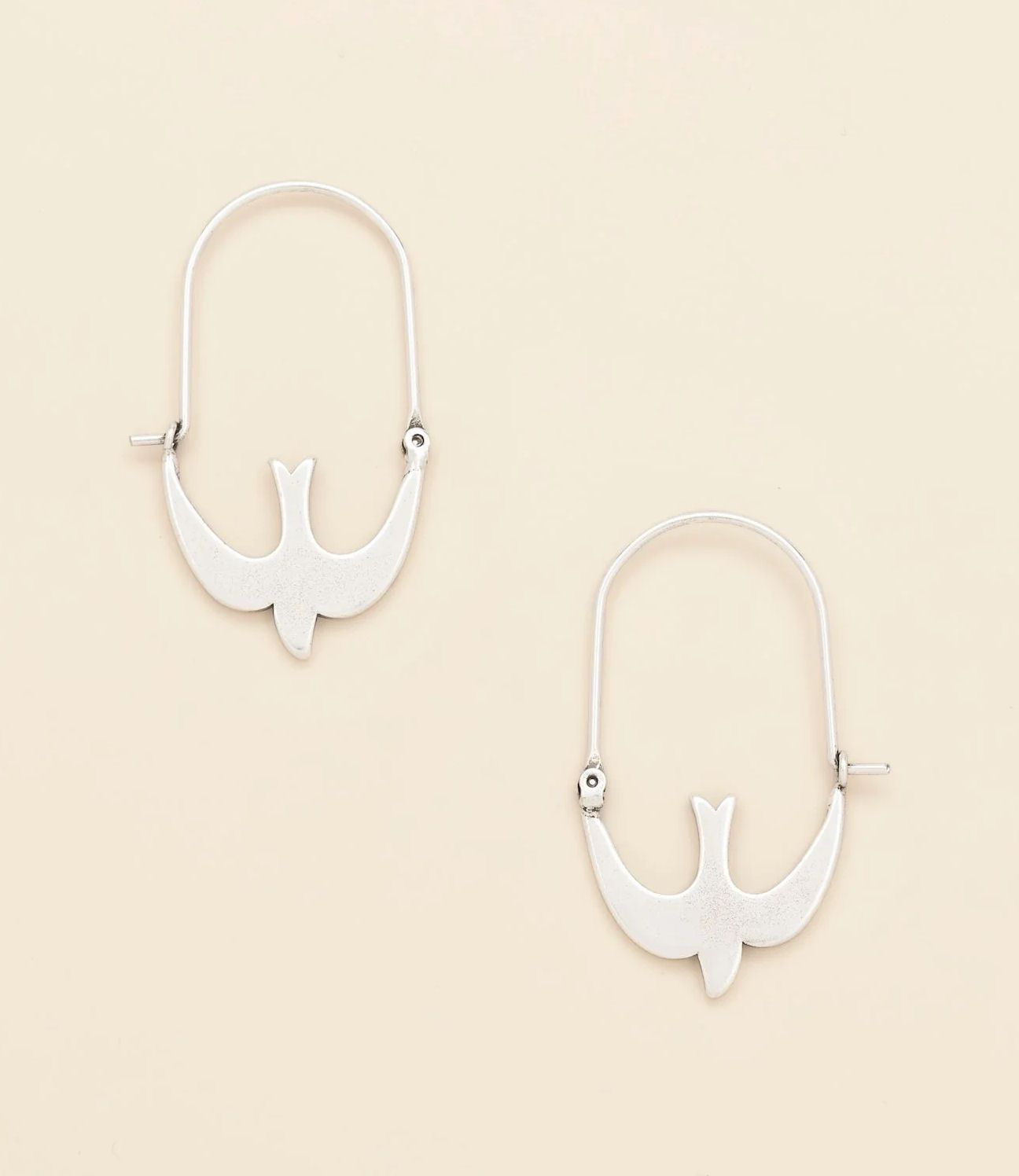 Refined Icon Swallow Hoop Silver Earrings