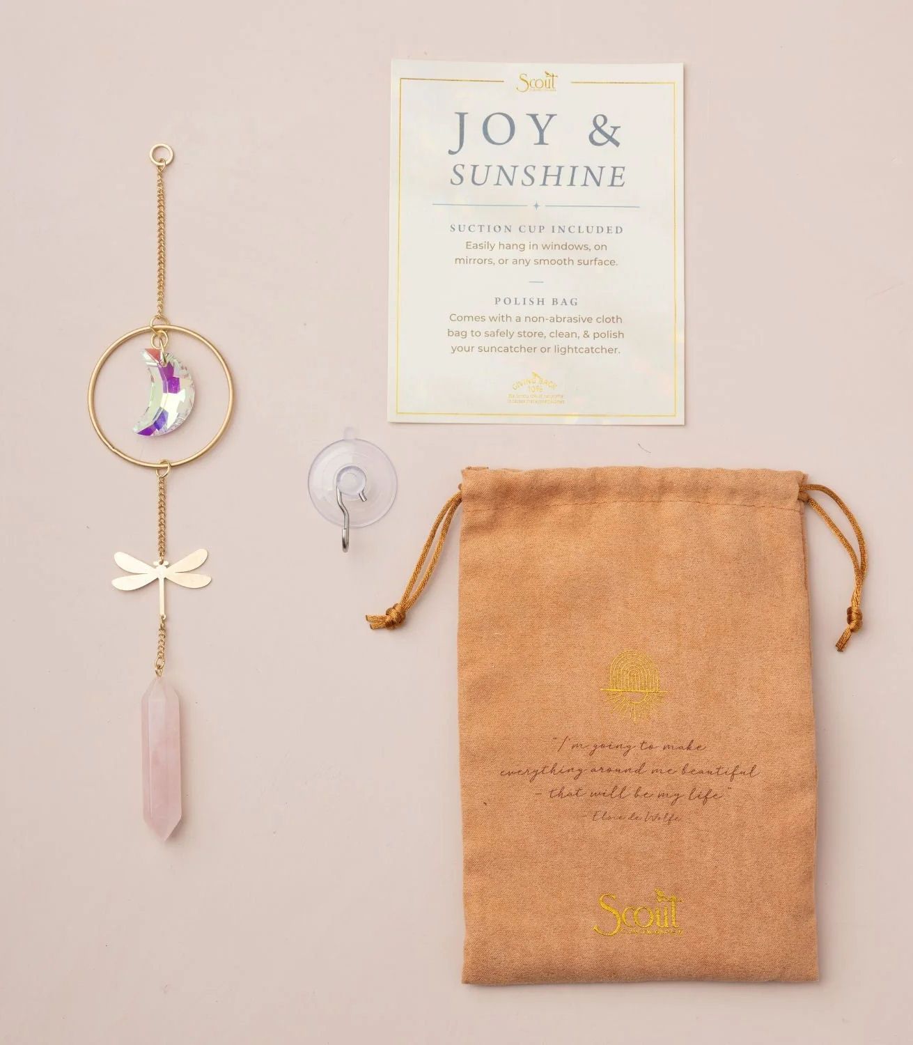 Dragonfly Rose Quartz  Suncatcher