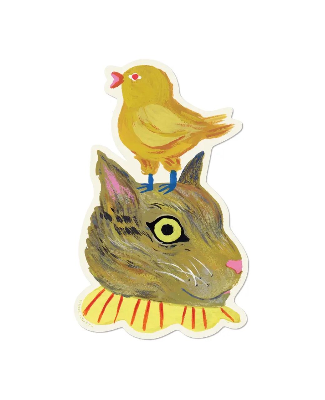 Yellow Bird On Cat Head Sticker