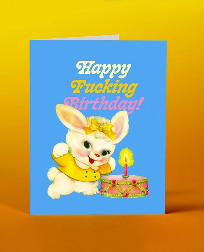 Happy Fucking Birthday Bunny Blue Card