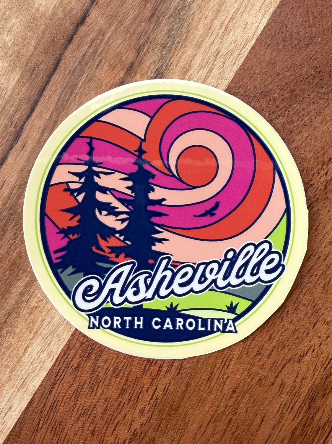 Round Asheville Spiral Sunset Sticker