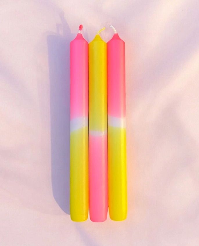 Dip Dye Neon Melon Mist Taper Candles