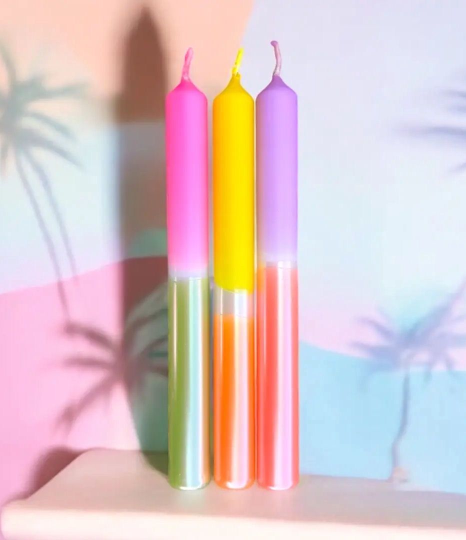 Dip Dyed Neon Midsummer Sweets Taper Candles