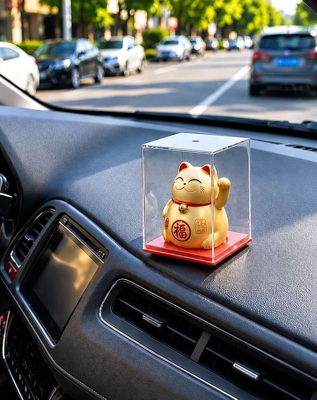 Solar Waving Chubby Gold Lucky Cat Figurine