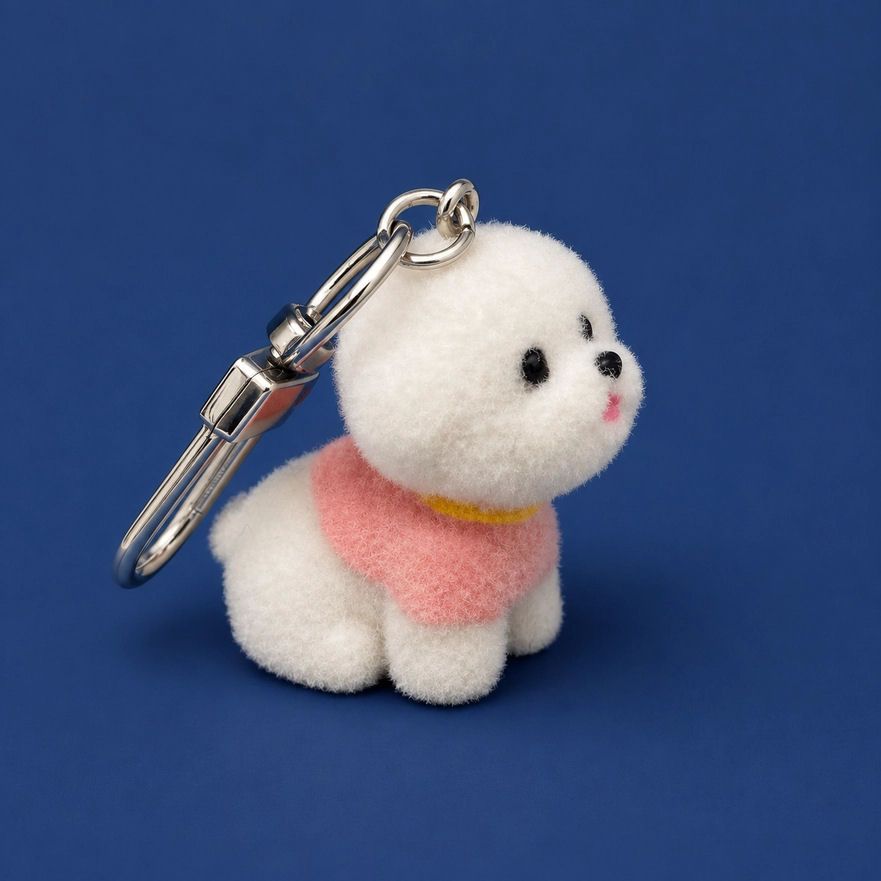 Flocked Maltese Dog Bag Charm Keychain