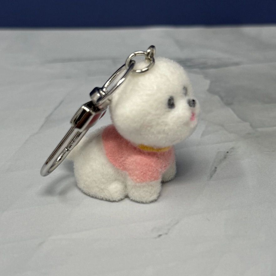 Flocked Maltese Dog Bag Charm Keychain
