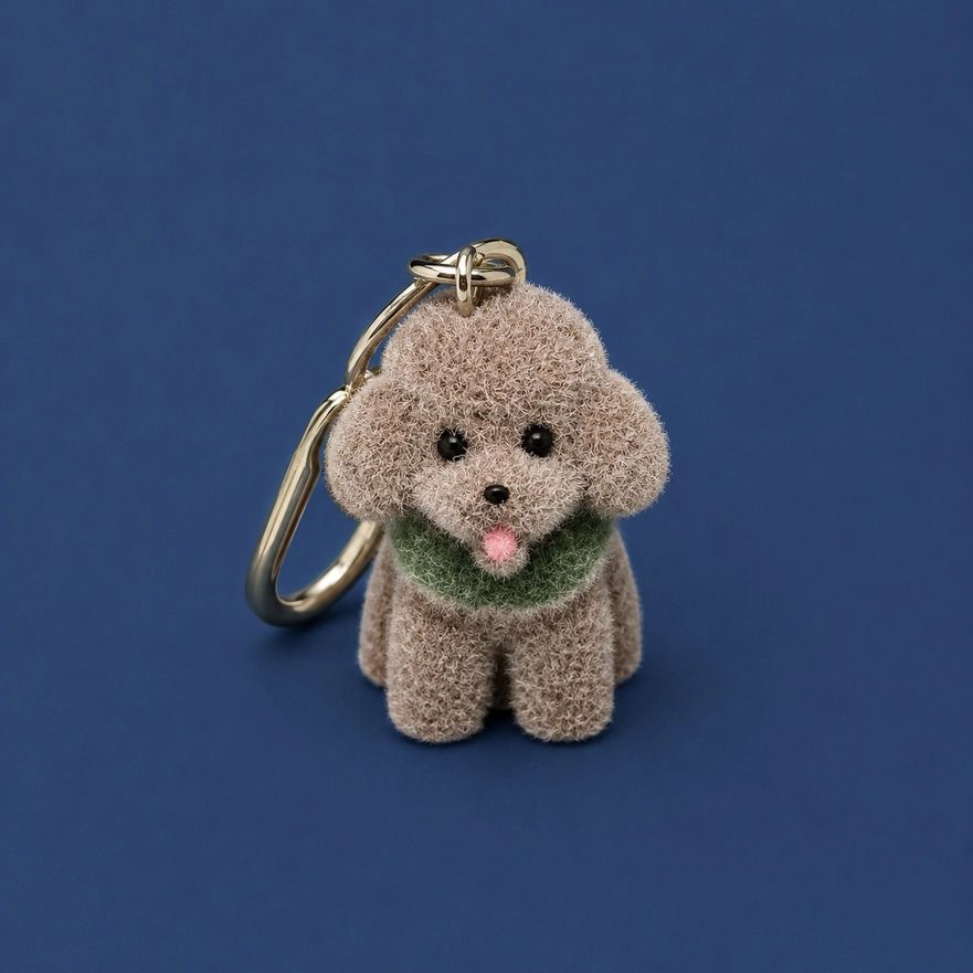 Flocked Poodle Bag Charm Keychain